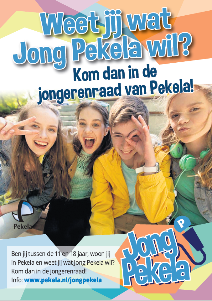 Jong Pekela: Weet jij wat Jong Pekela wil? Kom dan in de jongerenraad van Pekela! Ben jij tussen de 11 en 18 jaar, woon jij in Pekela en weet jij wat jong Pekela wil? Kom dan in de jongerenraad! info: www.pekela.nl/jongpekela