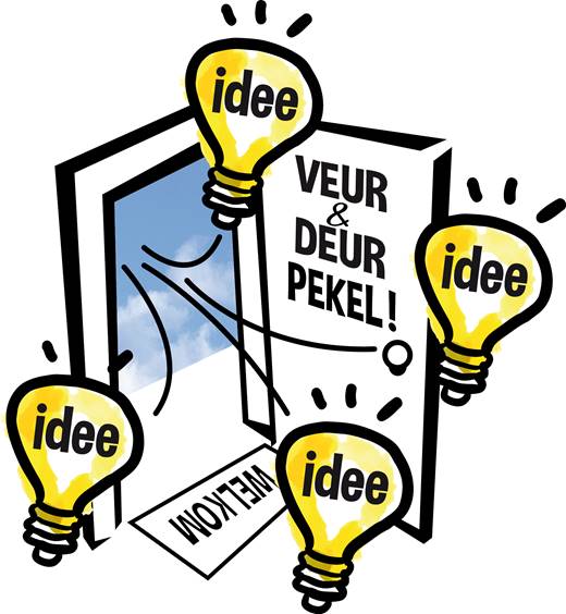 Logo Veur en Deur Pekel tekst: Idee, Idee, Idee, idee, Welkom.